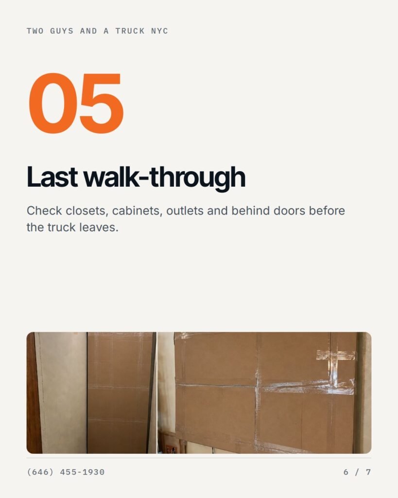Last walk-through: closets, cabinets, outlets, behind doors